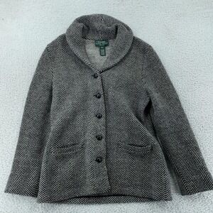 Lauren Ralph Lauren Cardigan Sweater Women Petite Small Herringbone Shawl Collar